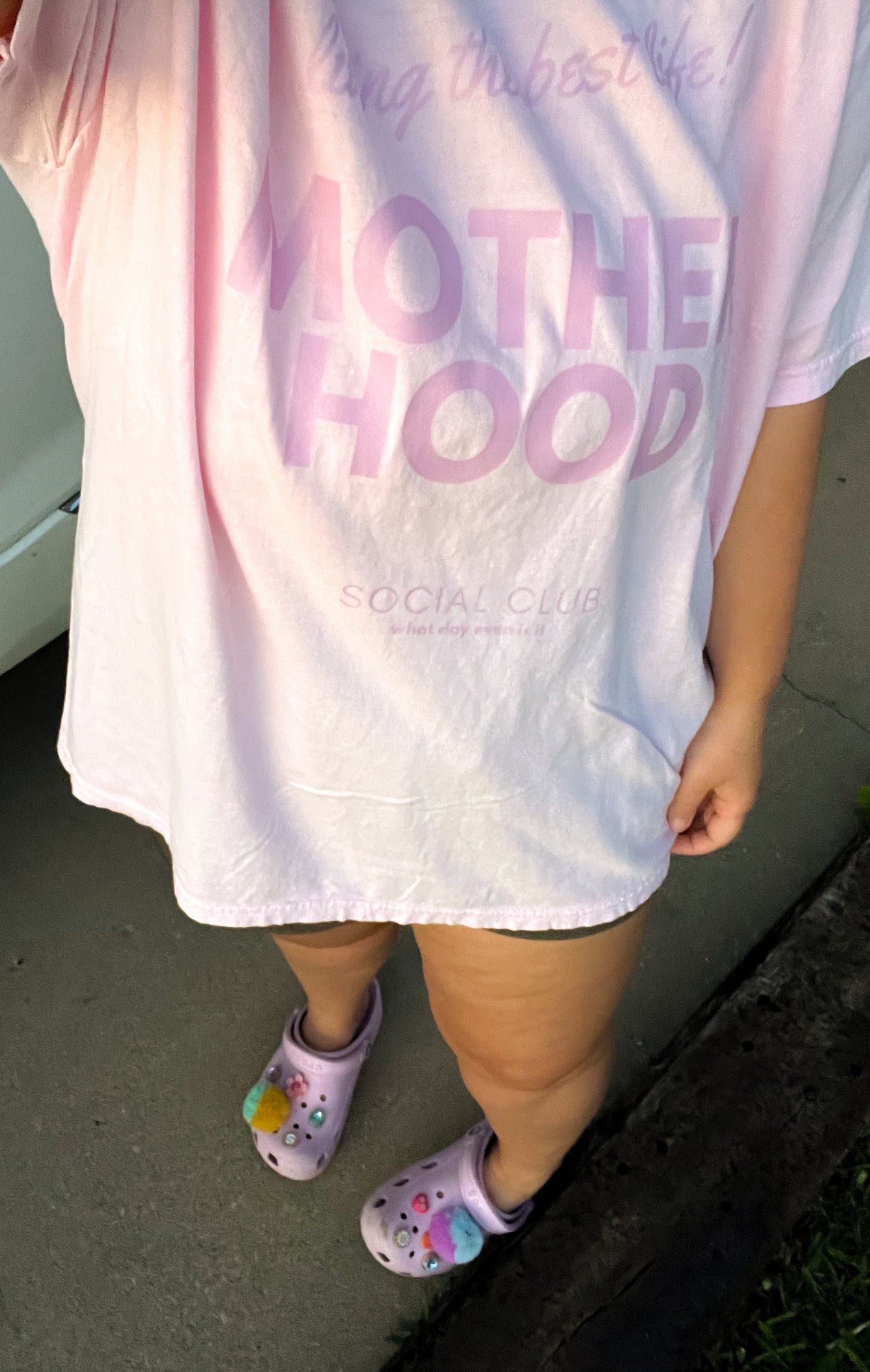 motherhood social club light pink tee