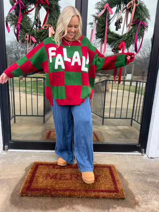 fa la la checker sweater