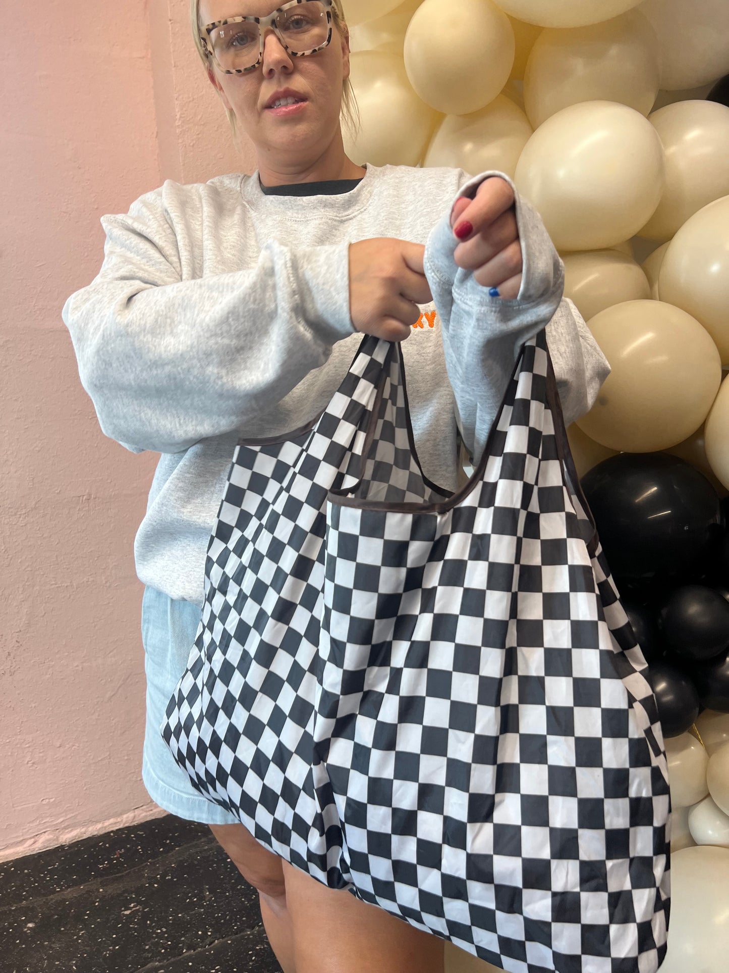 checkered vibes tote bag