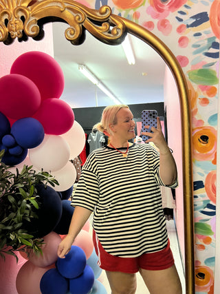 here for fun striped black top
