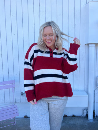 to the finish striped top