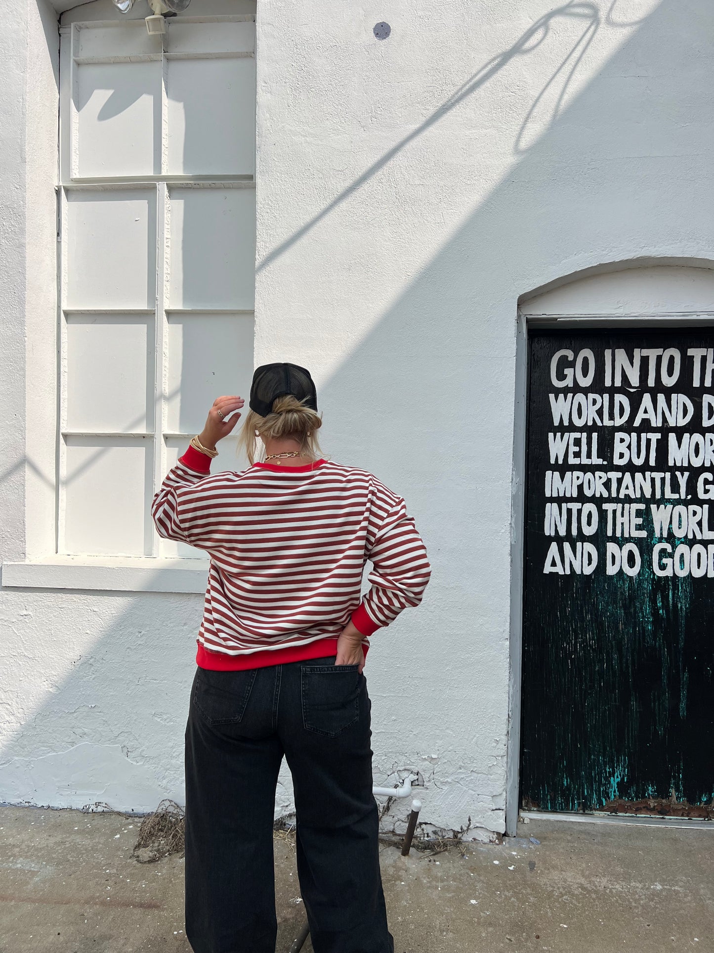 calling the shots red striped top