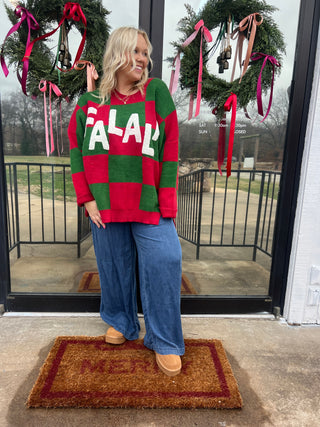 fa la la checker sweater