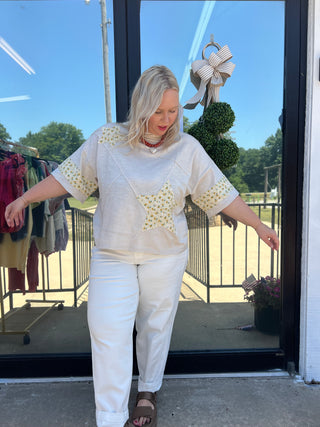 star + floral mix match top