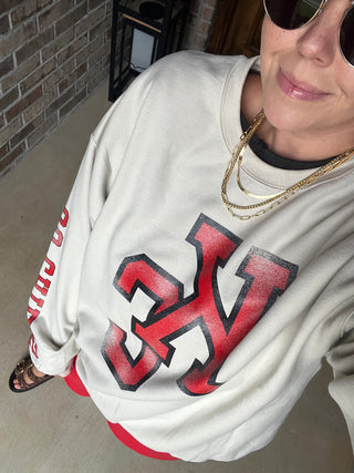 go chiefs distressed sleeve sweatshirt