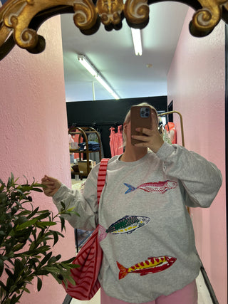 cast it away fish colorful sweatshirt
