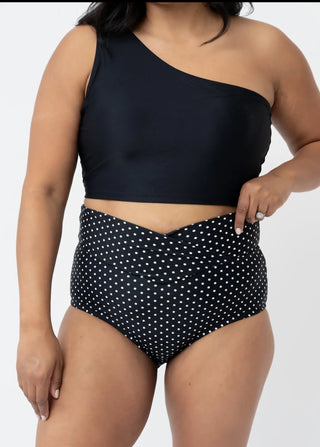 why note one shoulder black swim top