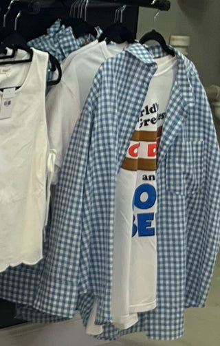 where ever we go gingham button top