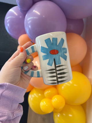 pop of flower bloom blue ceramic handmade coffee mug