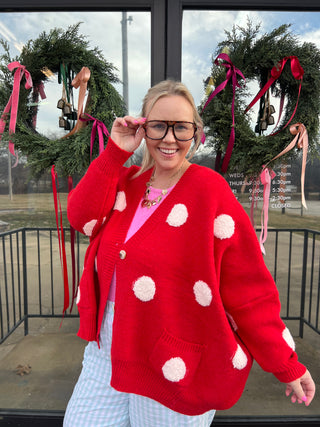never not me polka dot cardigan