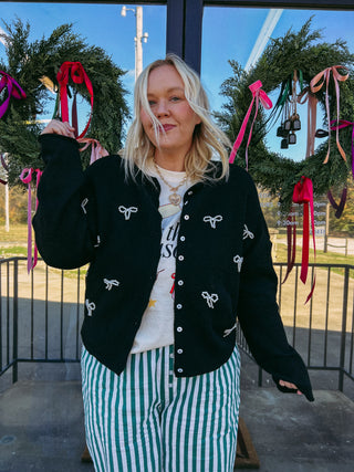 I am the gift pearl bow cardigan