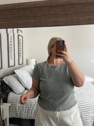 simple grey sleeve extended top