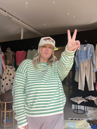 caught em all fish striped sweater