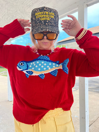 fish me away red sweater