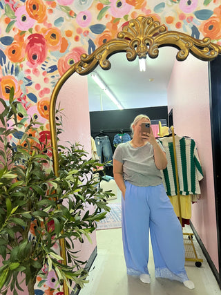 wherever the day takes us lace blue pants