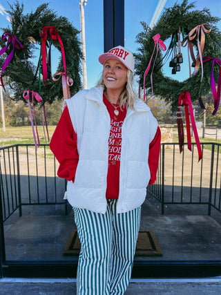wishing for a white christmas puffer vest