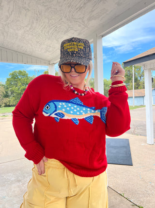 fish me away red sweater