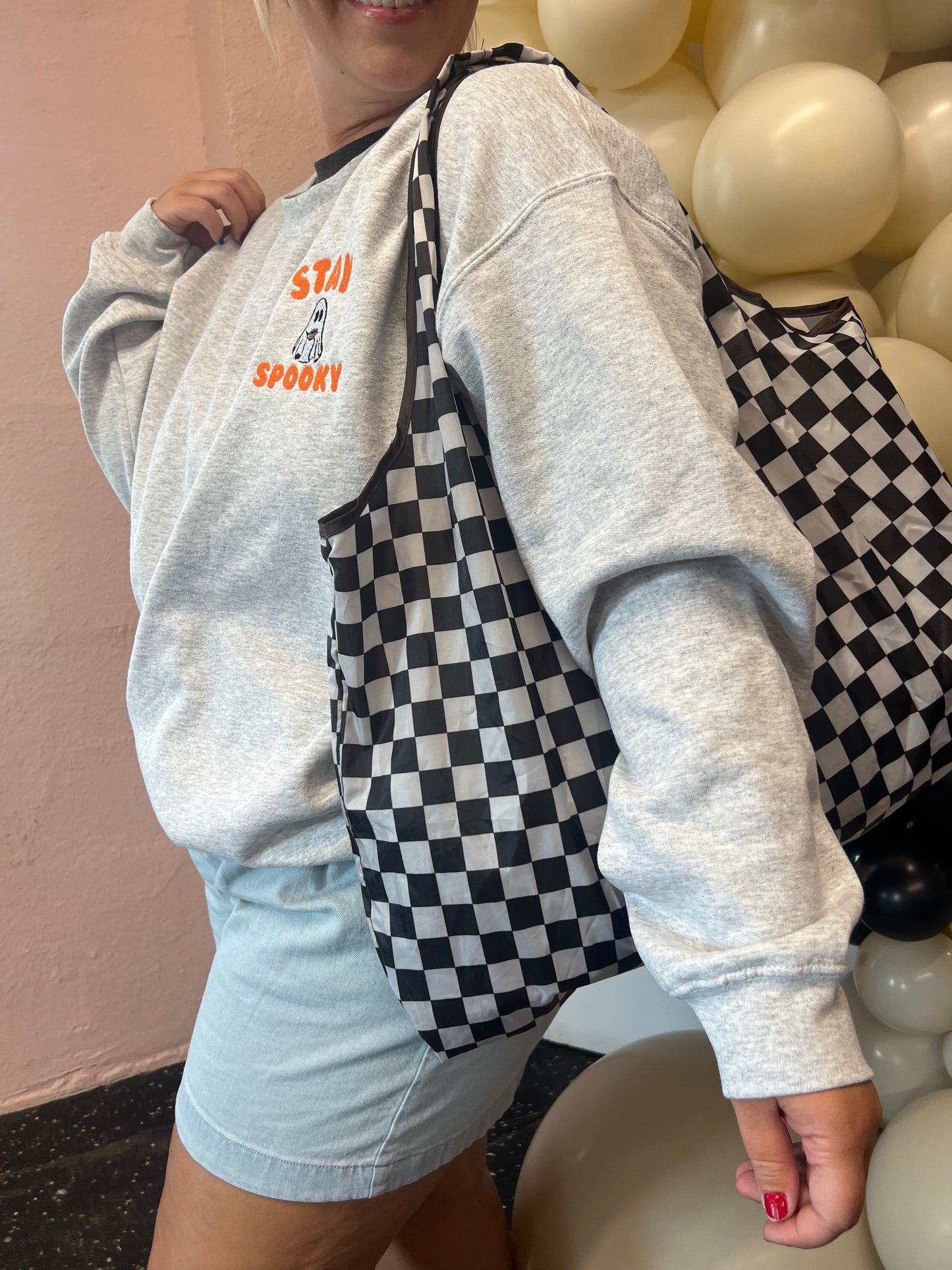 checkered vibes tote bag