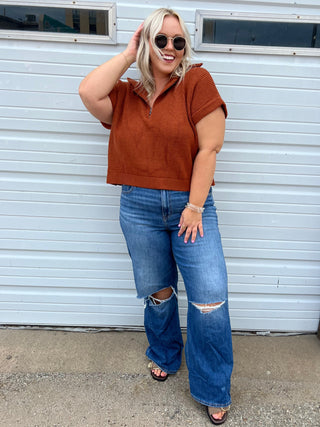 change your mind rust pullover top