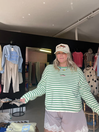 caught em all fish striped sweater
