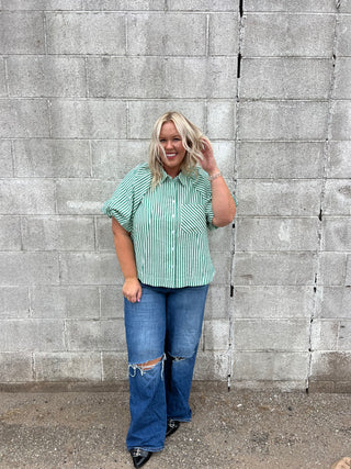 you'll see me coming green striped top