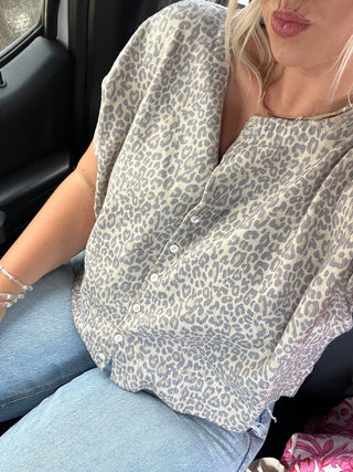 vintage leopard soft feel button up top
