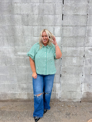 you'll see me coming green striped top