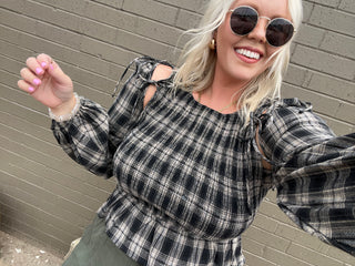 running in flannel smocked top