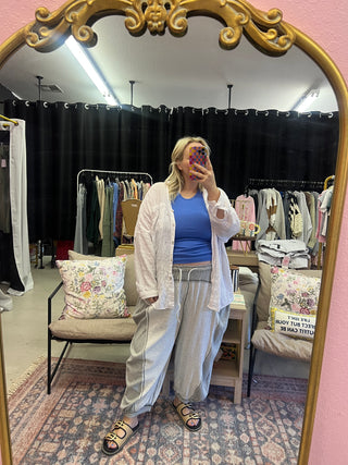 overlock stitch rib mix grey pants