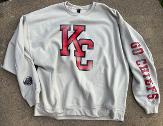 go chiefs distressed sleeve sweatshirt