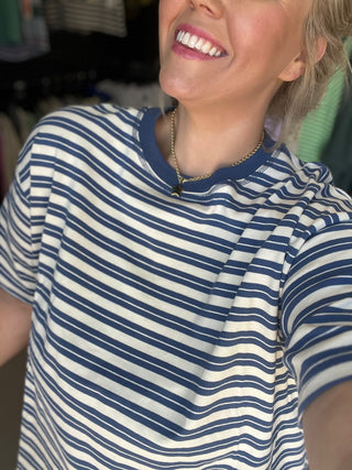 varsity blues striped top