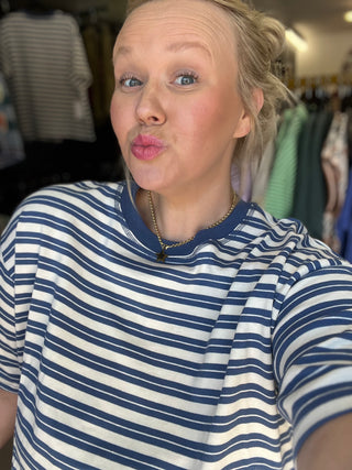 varsity blues striped top