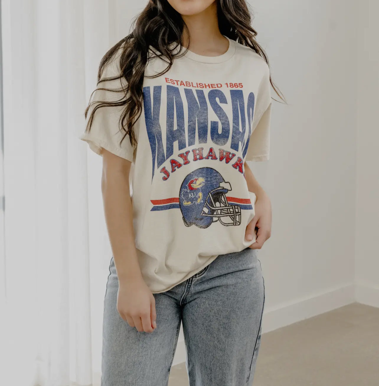 ku bold striped football tee