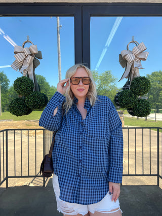 where ever we go royal gingham button top