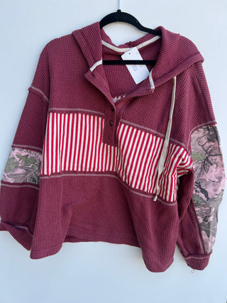 camo Henley red small top