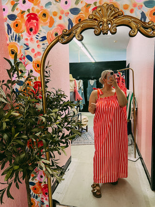 I see a trip striped maxi dress