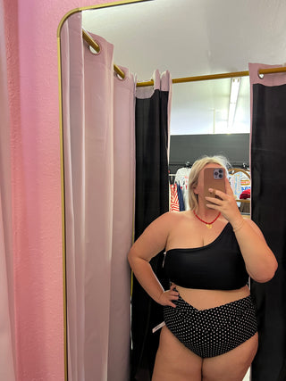 why note one shoulder black swim top