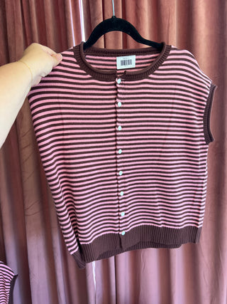 I am here for you striped brown cardigan top