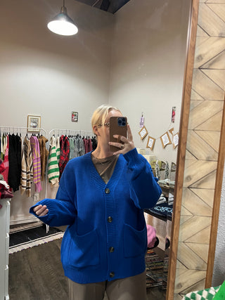 comfort in all royal cardigan