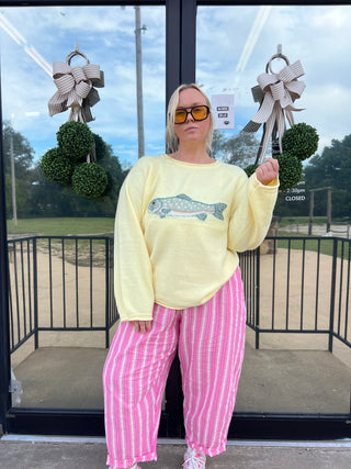 fish in the sea at me yellow sweater