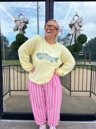 fish in the sea at me yellow sweater