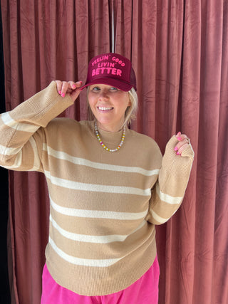 so me striped taupe sweater