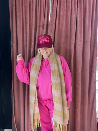 time to wrap up pink scarf