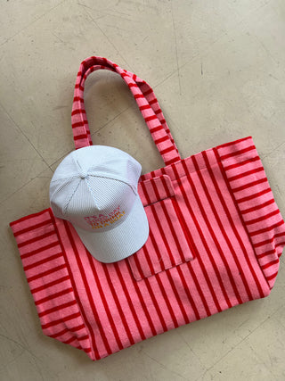 Jumbo Terry Cloth Carryall Striped red Beach Bag