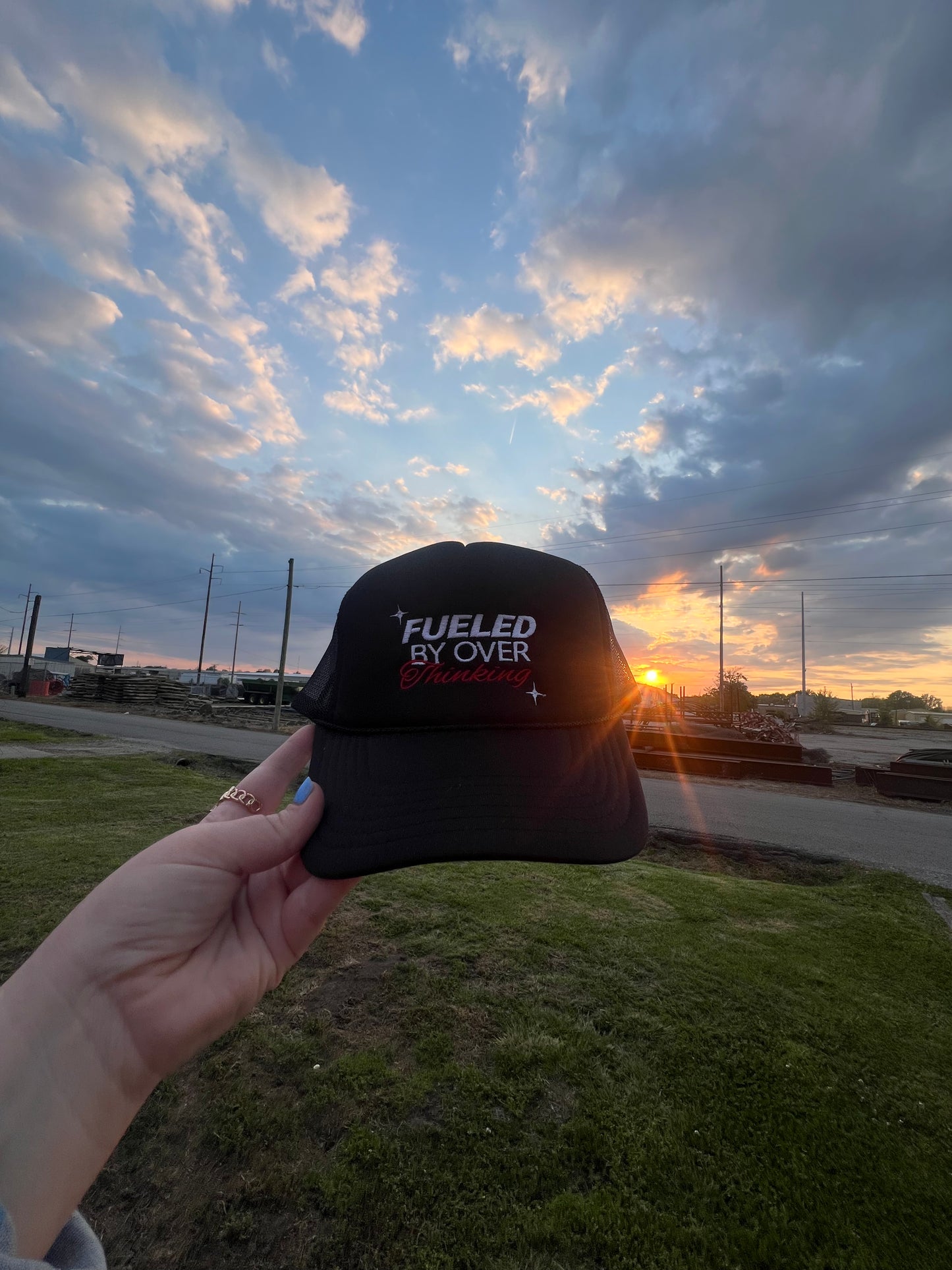 fueled by overthinking foam trucker hat