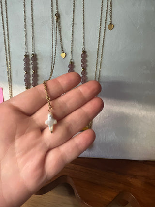 cross of me pearl 18k plated gold necklace
