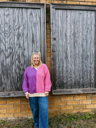 seeing it clearly pink striped sweatshirt