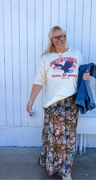 floral fashion inverted seam maxi skirt