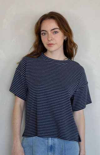 the marlo navy striped top