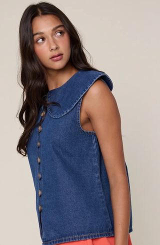 see my way downtown denim top